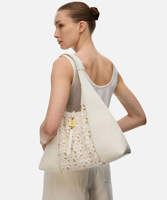 Crochet Panel Leather Effect Bag