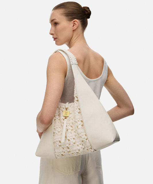 Crochet Panel Leather Effect Bag