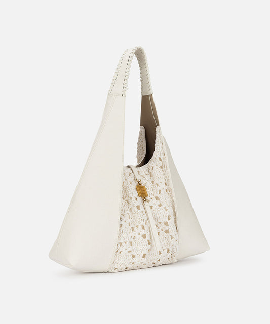 Crochet Panel Leather Effect Bag