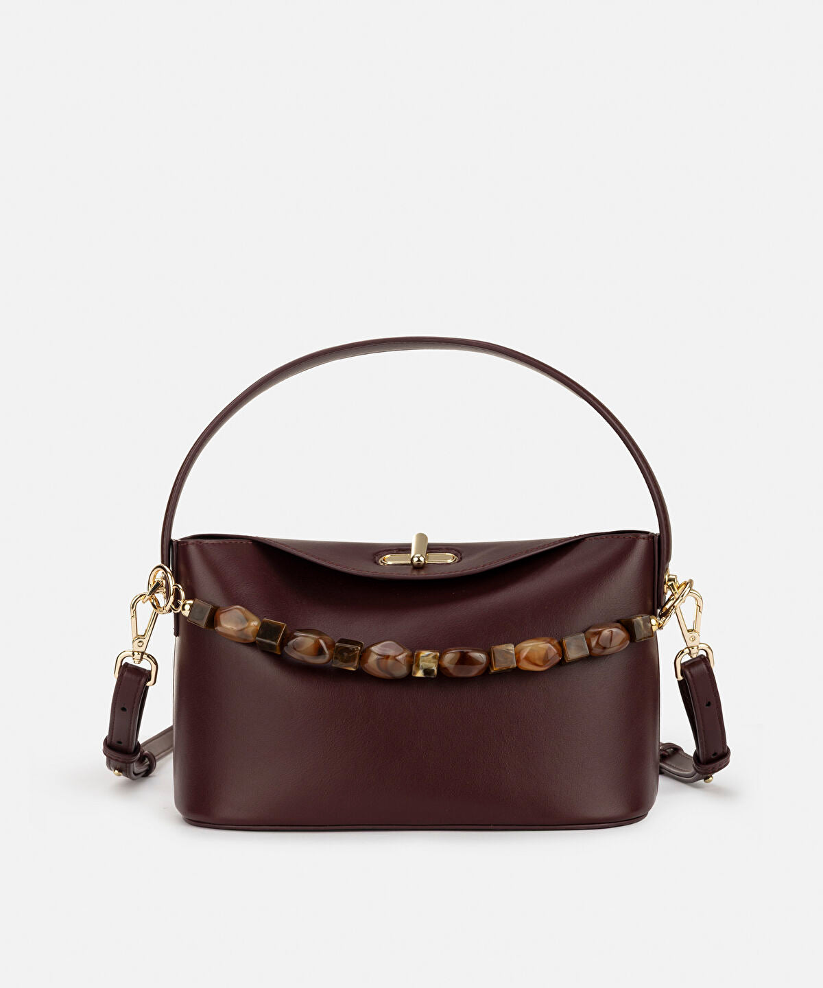 Zoomed Beaded Strap Leather Effect Bag