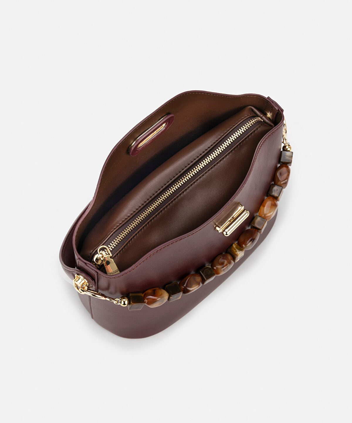 Zoomed Beaded Strap Leather Effect Bag