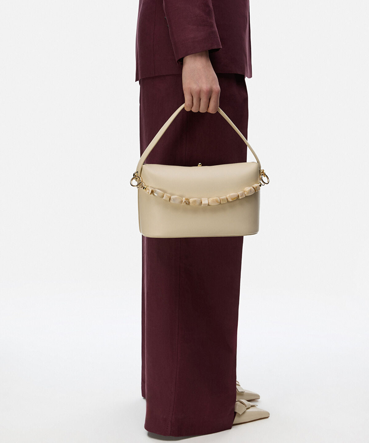Zoomed Beaded Strap Leather Effect Bag