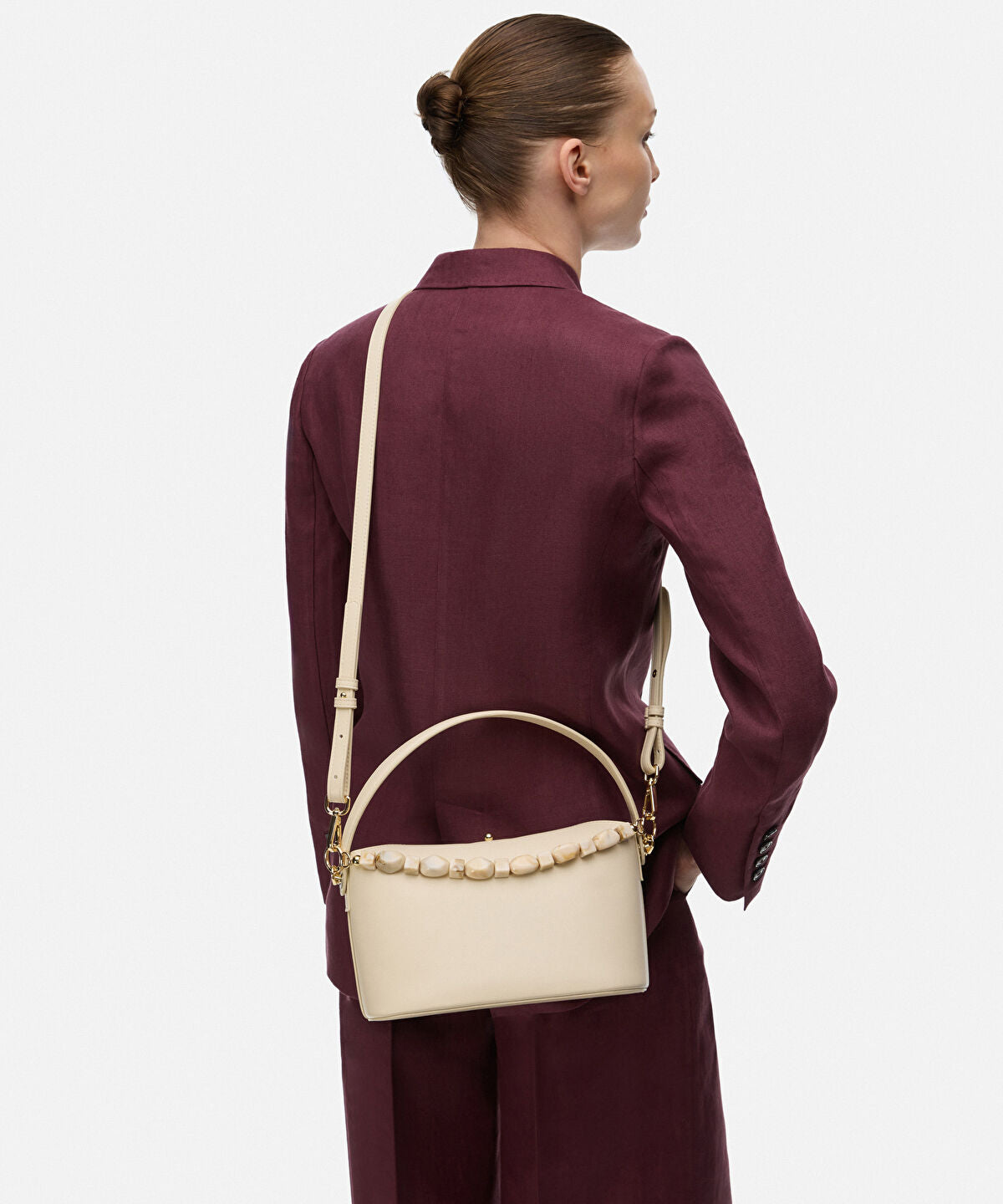 Zoomed Beaded Strap Leather Effect Bag