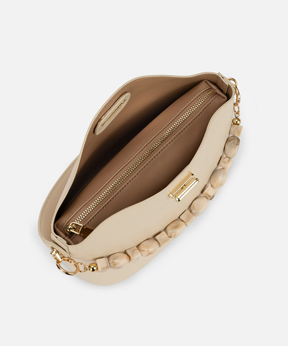 Zoomed Beaded Strap Leather Effect Bag