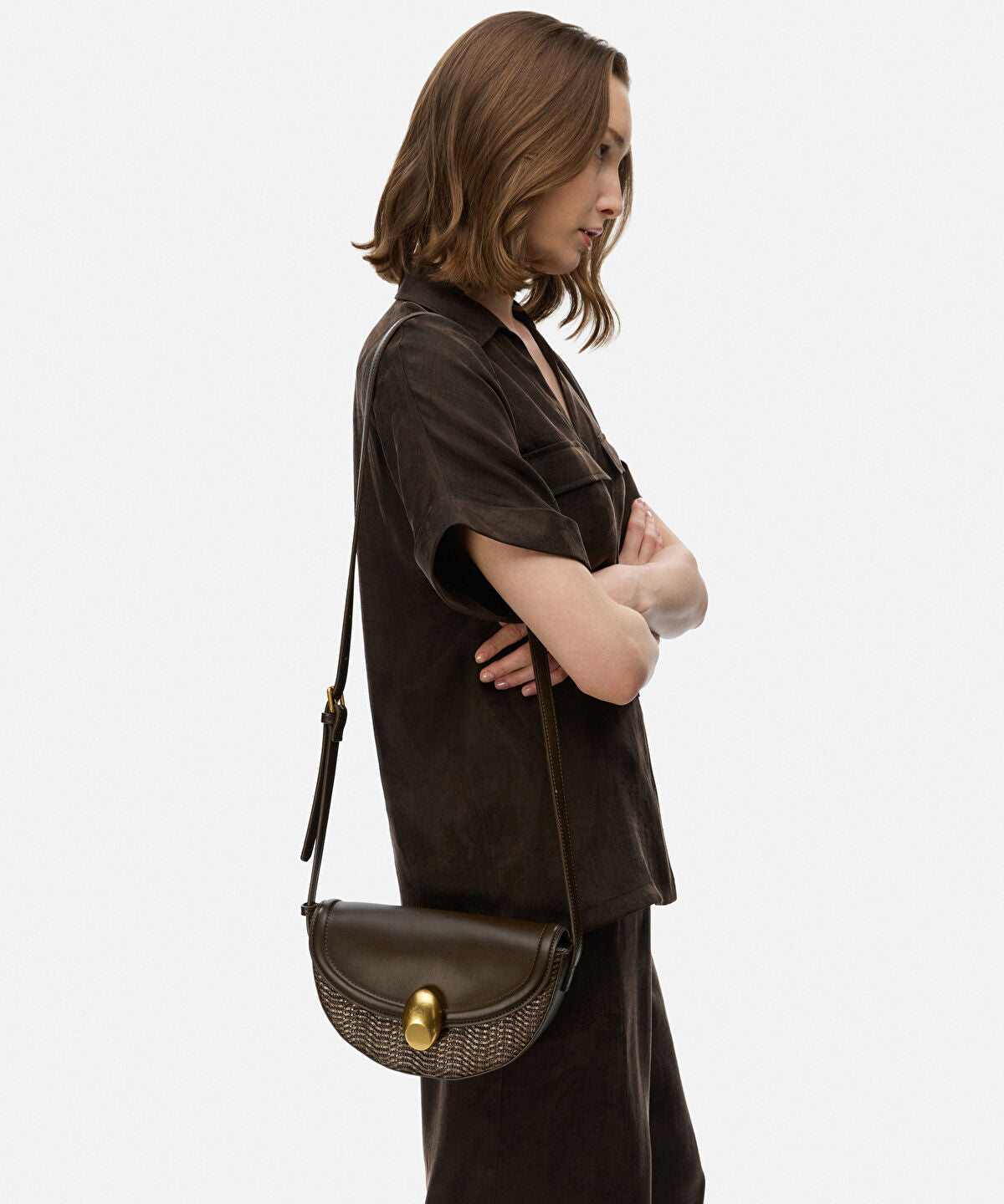 Metal Buckle Contrast Texture Bag