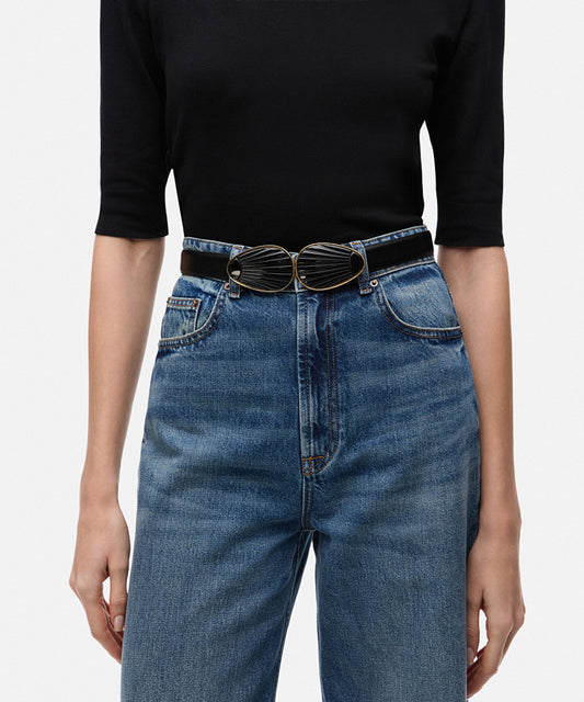 Double-Buckle Leather-Effect Belt