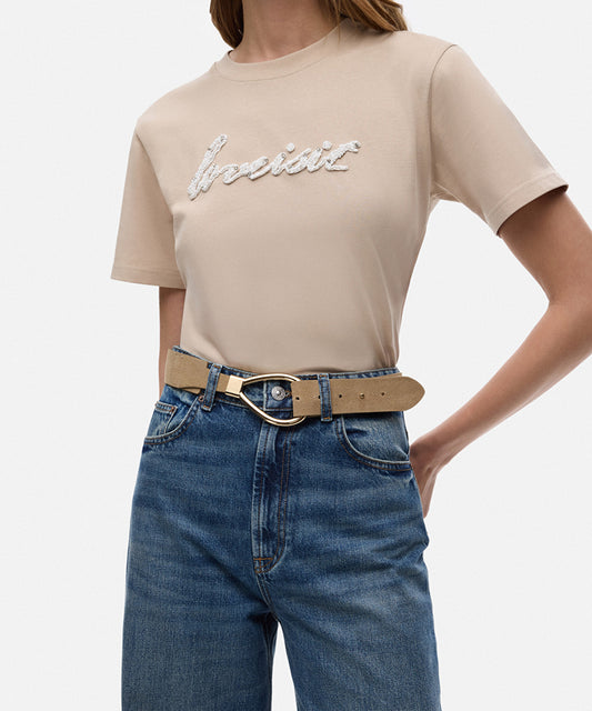 Suede-Effect Belt with Metal Buckle