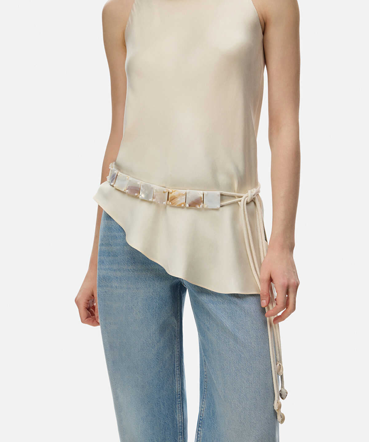 Shell Embellished Cord Belt