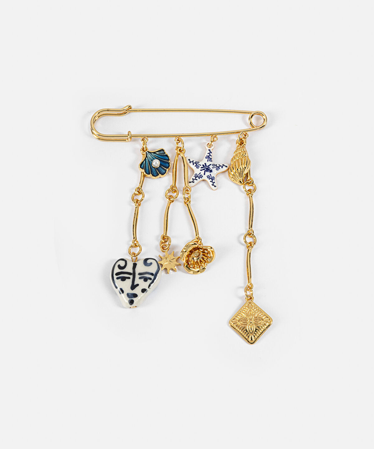 Zoomed Mixed Charm Safety Pin Brooch
