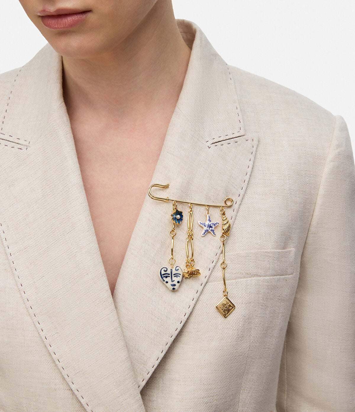 Mixed Charm Safety Pin Brooch