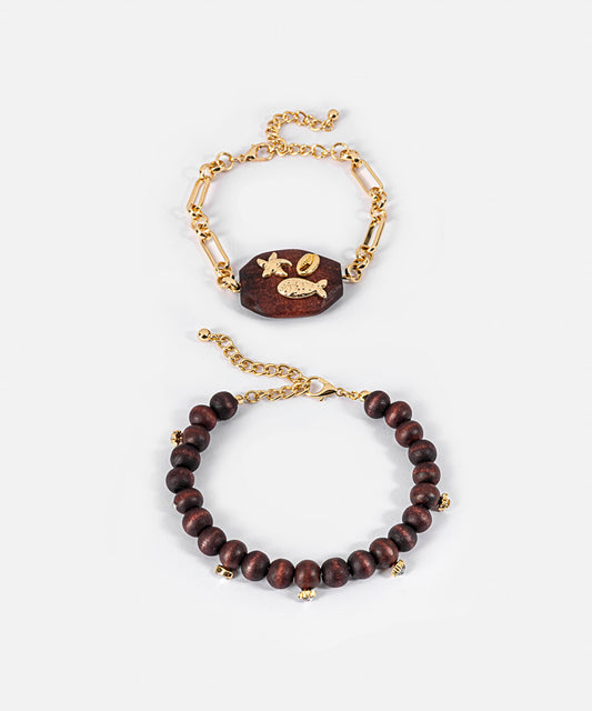 Marine Inspired Wood Bead Bracelet Set