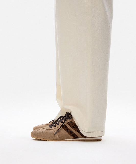 Animal Print Trimmed Leather Sneakers