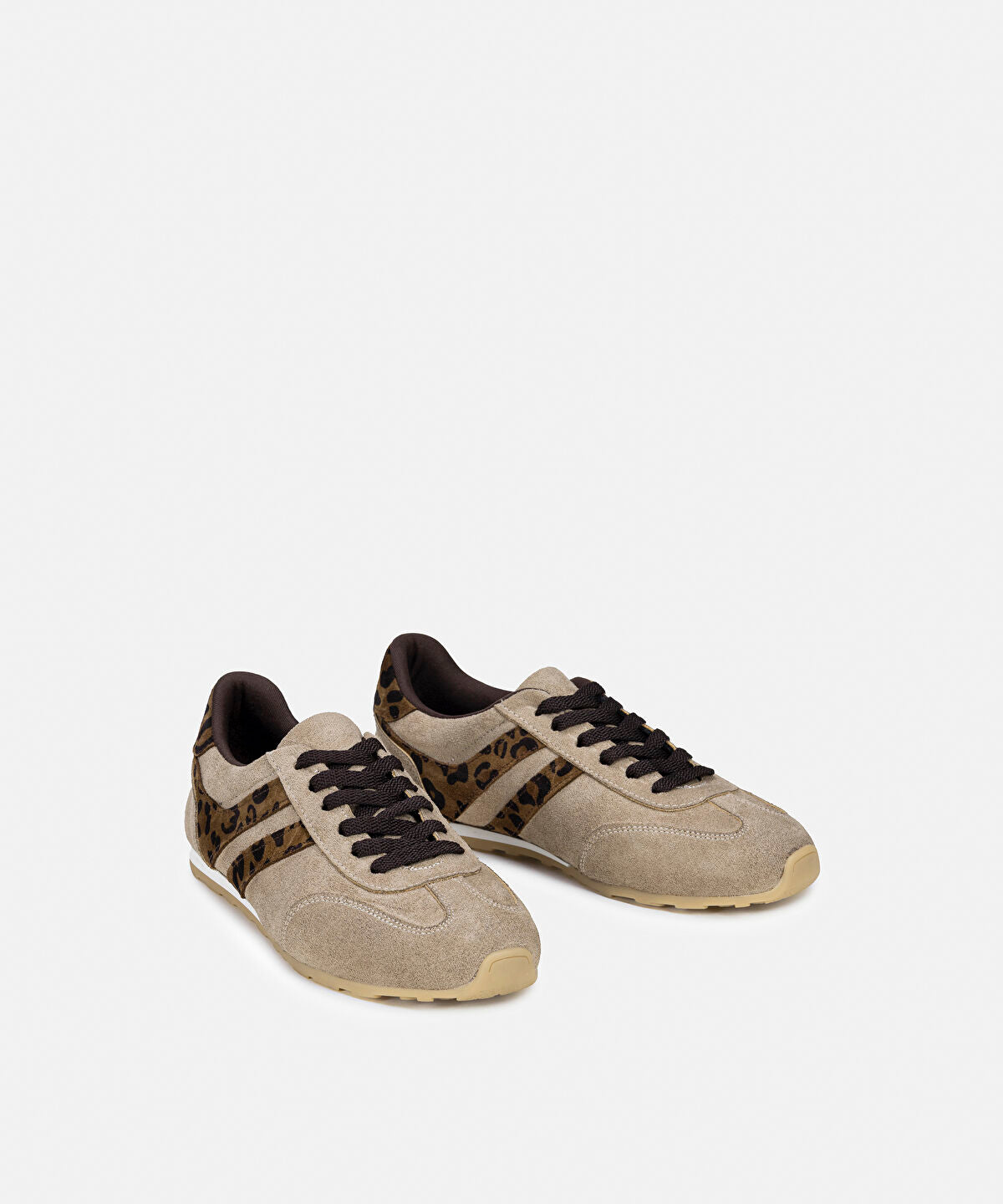 Animal Print Trimmed Leather Sneakers