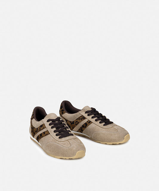 Animal Print Trimmed Leather Sneakers