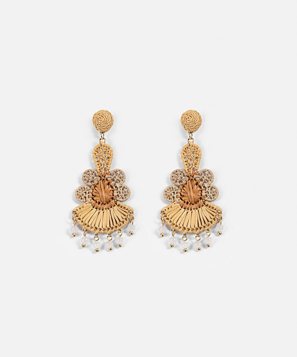 Zoomed Beaded Raffia Dangle Earrings