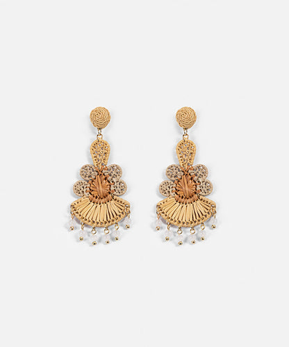 Beaded Raffia Dangle Earrings