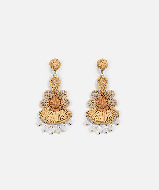 Beaded Raffia Dangle Earrings