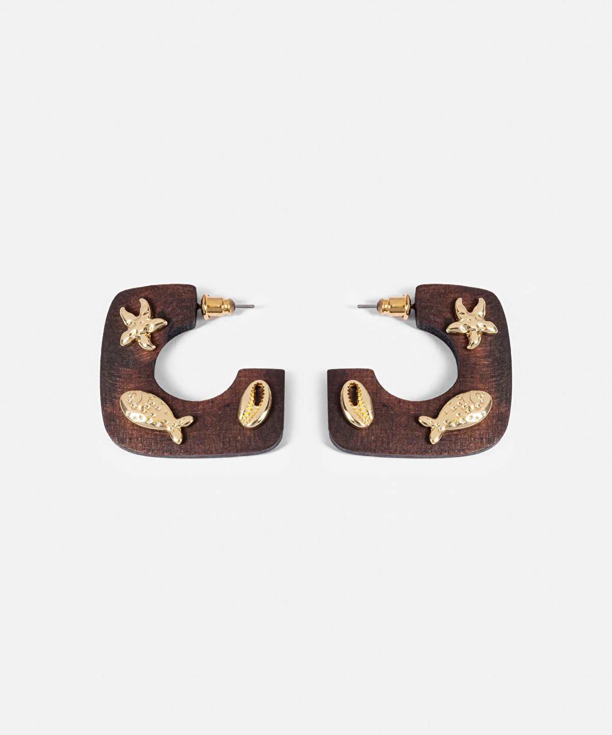 Zoomed Marine Inspired Wood Earrings