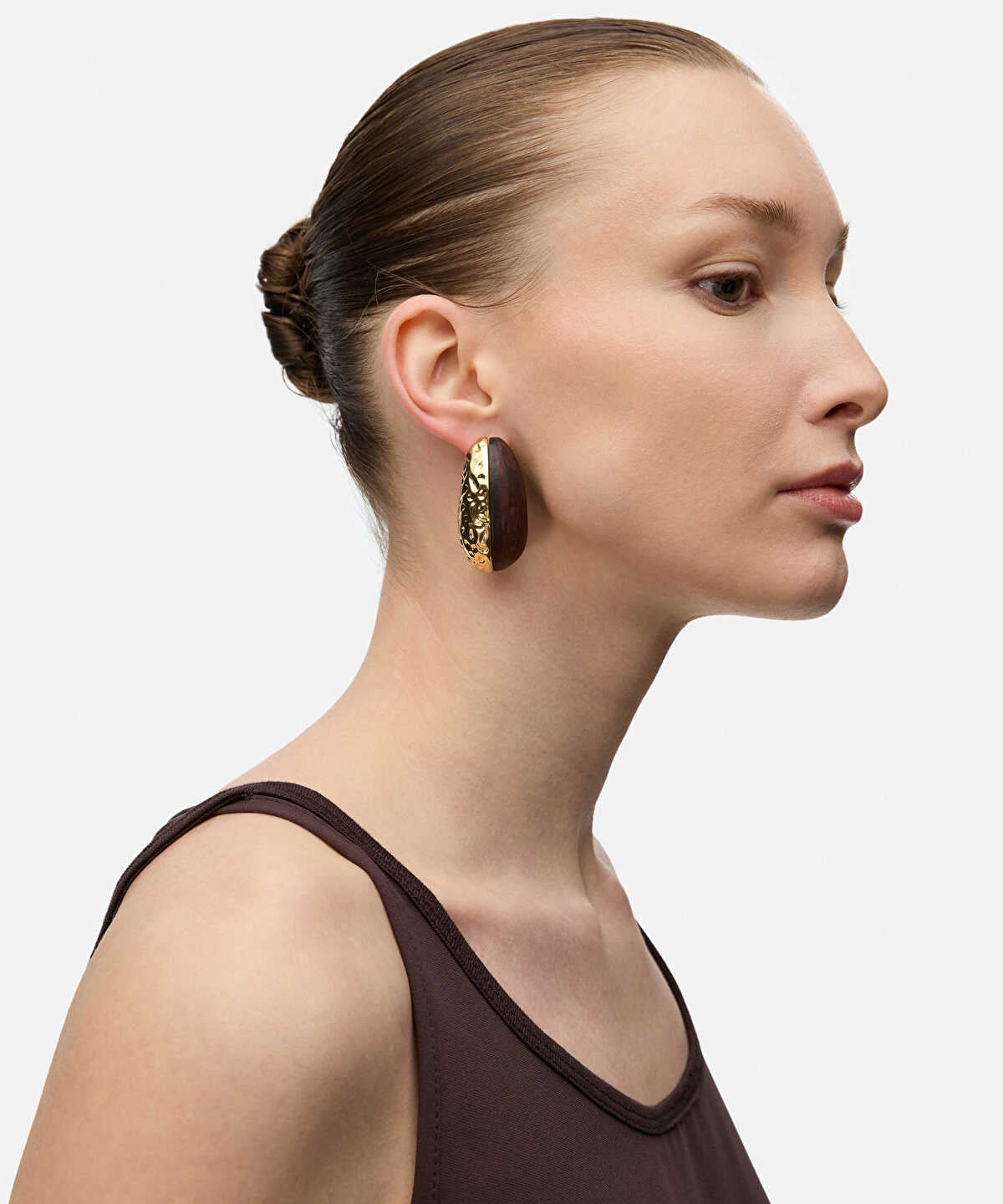 Zoomed Textured Wood Element Earrings