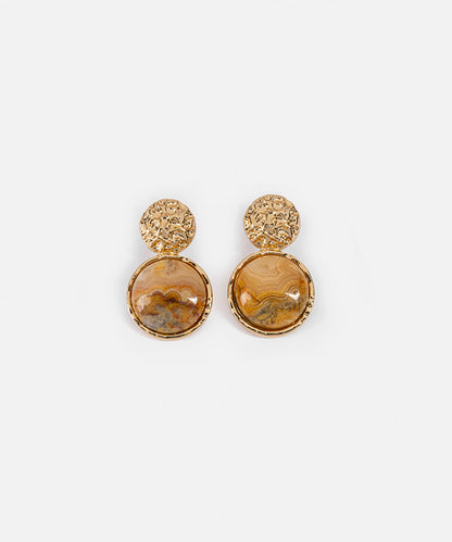 Stone Accent Textured Metal Earrings