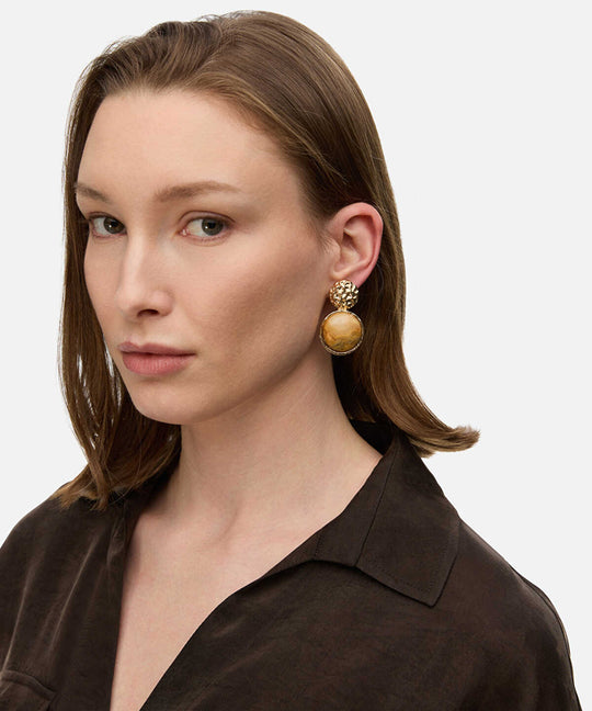 Stone Accent Textured Metal Earrings
