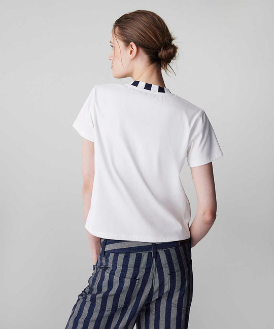 Color-Block Rib Collar T-Shirt