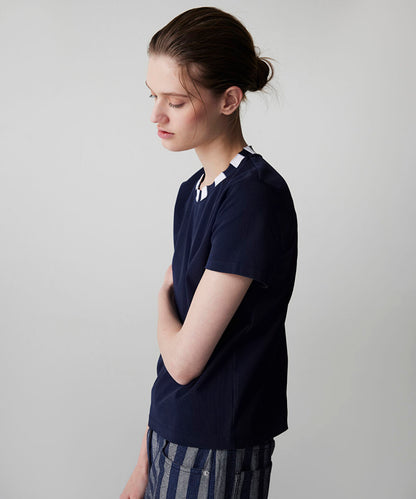 Color-Block Rib Collar T-Shirt
