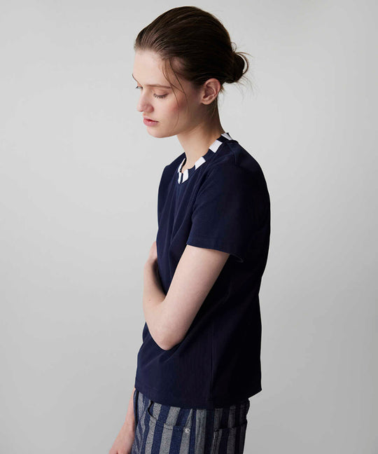 Color-Block Rib Collar T-Shirt