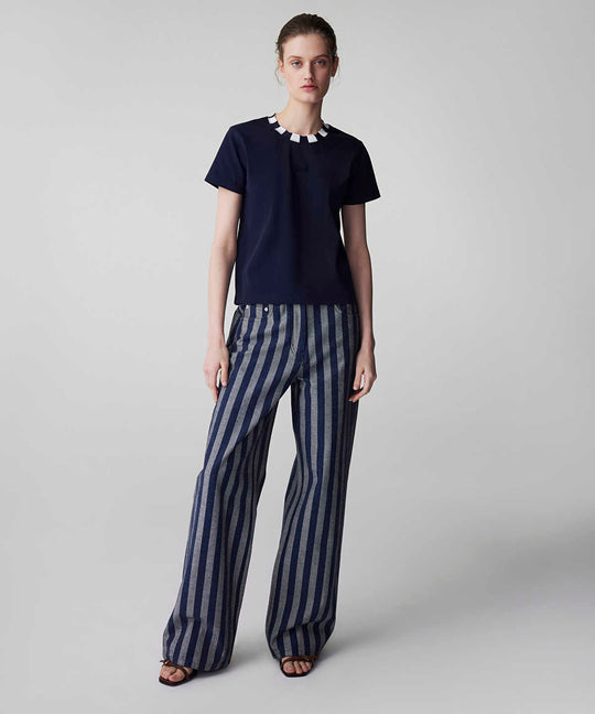 Color-Block Rib Collar T-Shirt