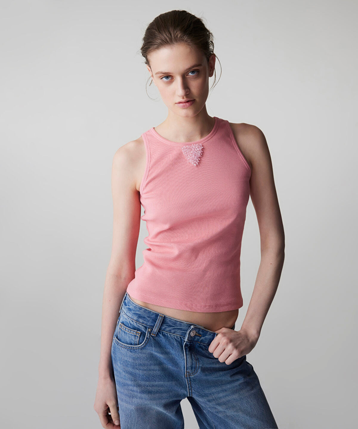 Zoomed Ribbed T-Shirt with Beads