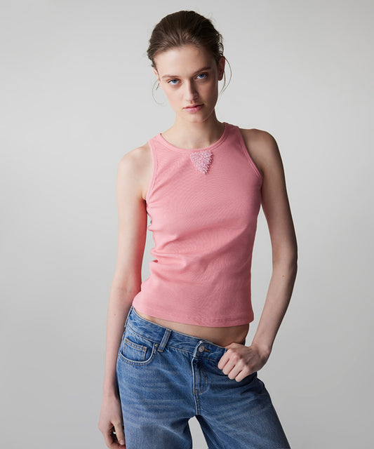 Ribbed T-Shirt with Beads
