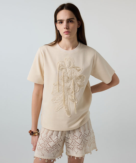 Embroidered T-Shirt with Fringes