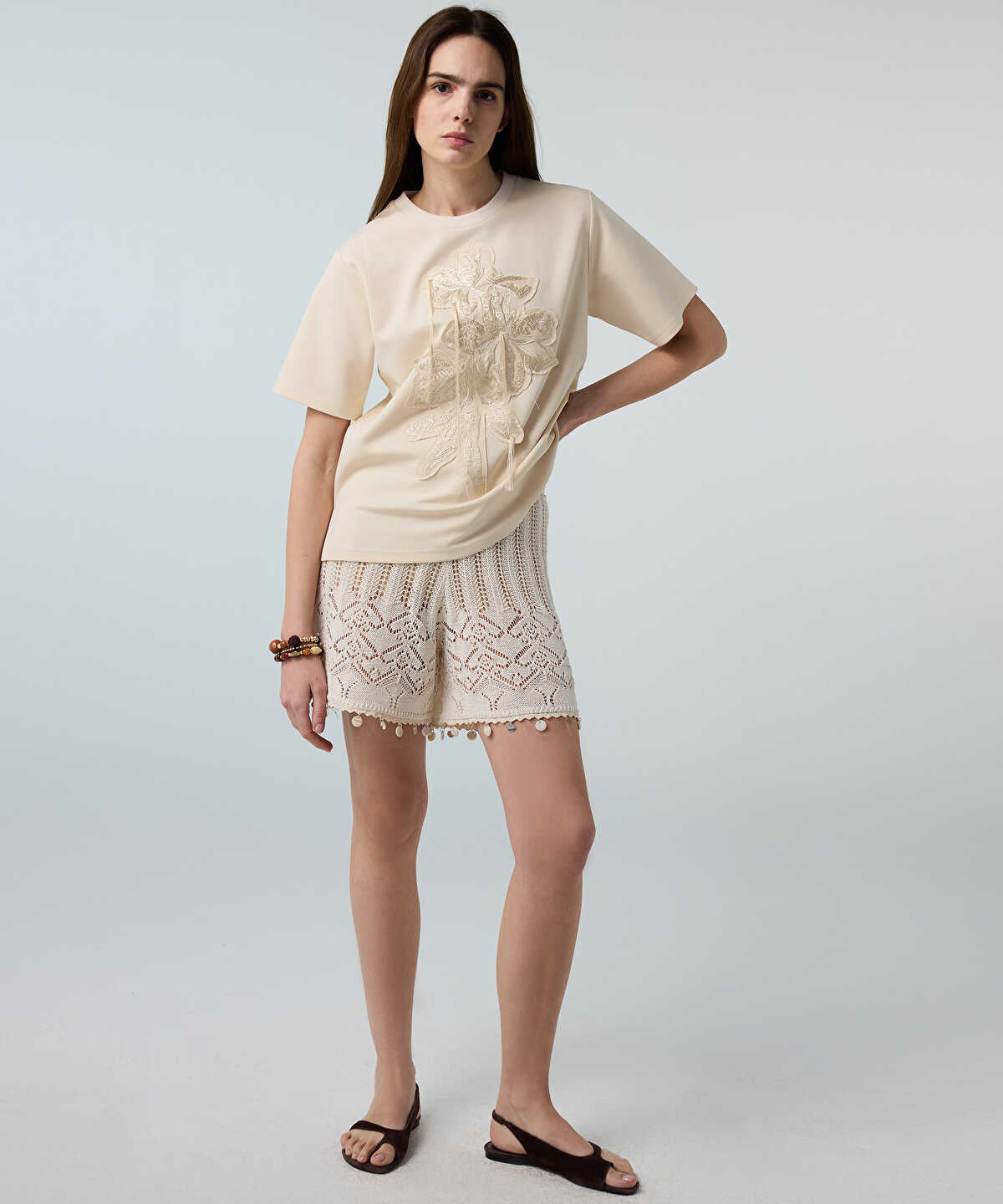 Embroidered T-Shirt with Fringes
