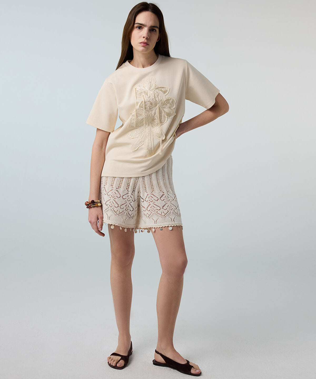 Zoomed Embroidered T-Shirt with Fringes