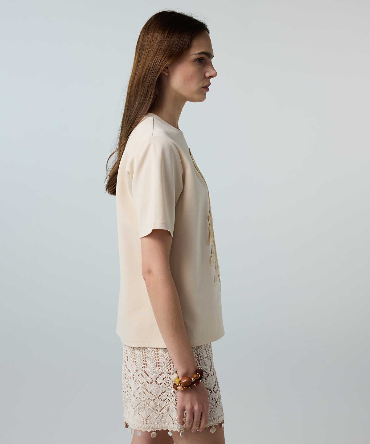 Embroidered T-Shirt with Fringes