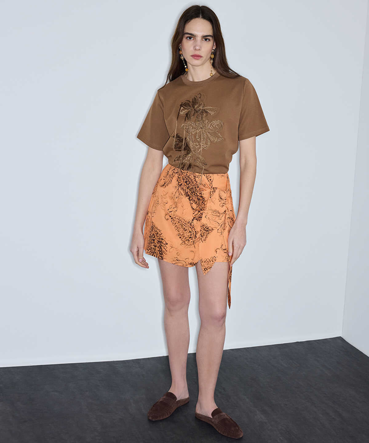 Embroidered T-Shirt with Fringes