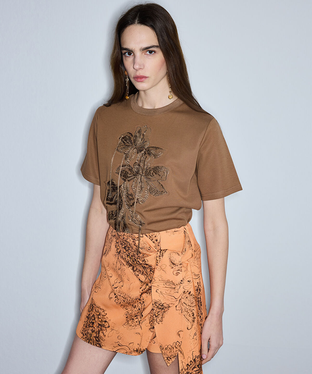 Zoomed Embroidered T-Shirt with Fringes