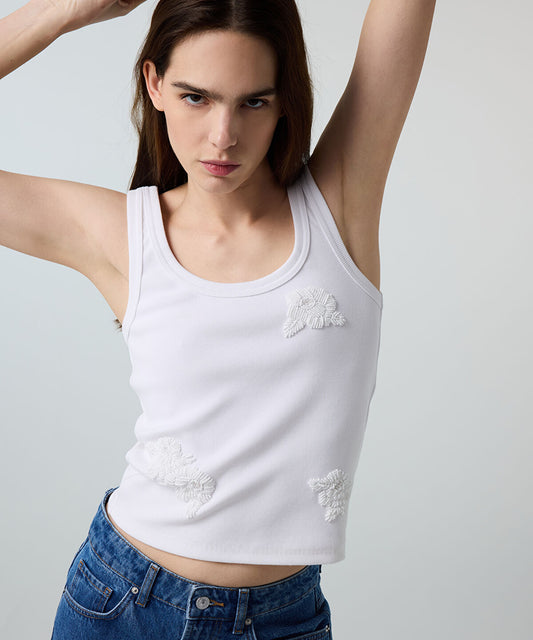 T-Shirt with Floral Bead Embellishments