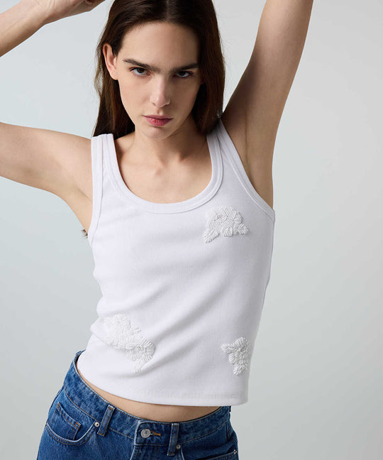 T-Shirt with Floral Bead Embellishments