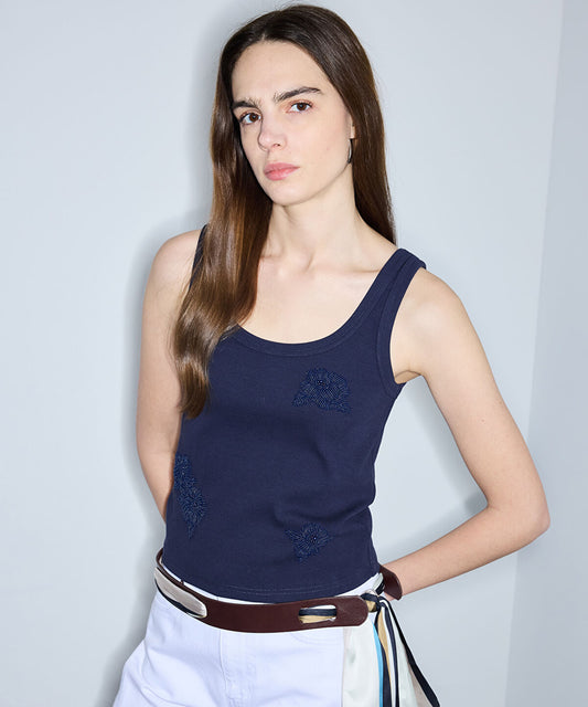T-Shirt with Floral Bead Embellishments