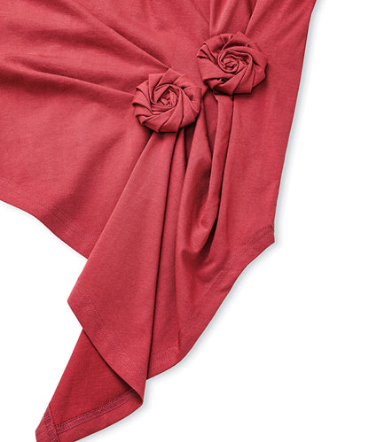 Asymmetric T-Shirt with Floral Applique