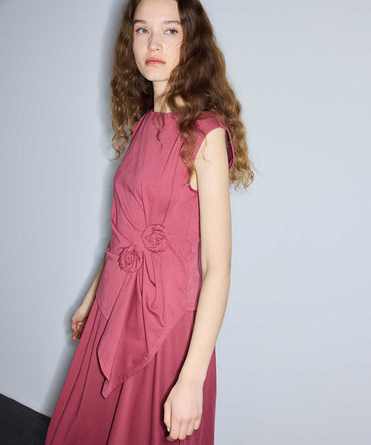 Asymmetric T-Shirt with Floral Applique