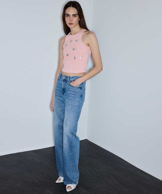 Halter Neck T-Shirt with Applique
