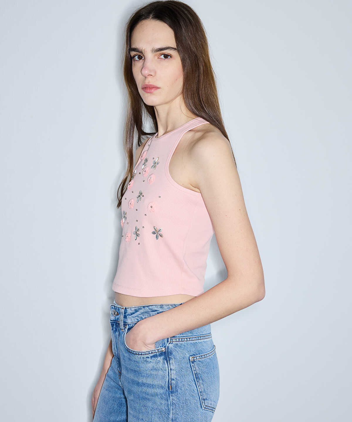 Halter Neck T-Shirt with Applique