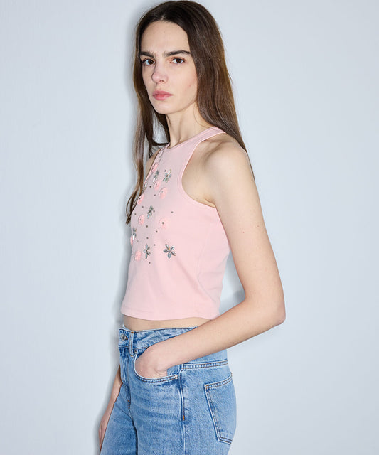 Halter Neck T-Shirt with Applique