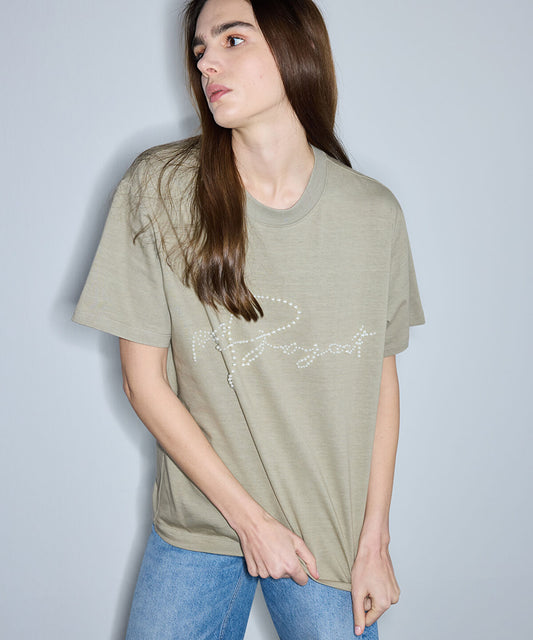 T-Shirt with Faux Pearl Embellishments