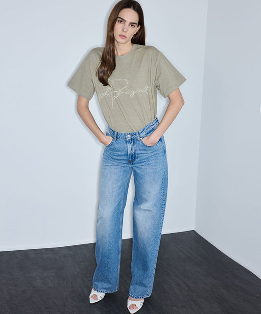 T-Shirt with Faux Pearl Embellishments