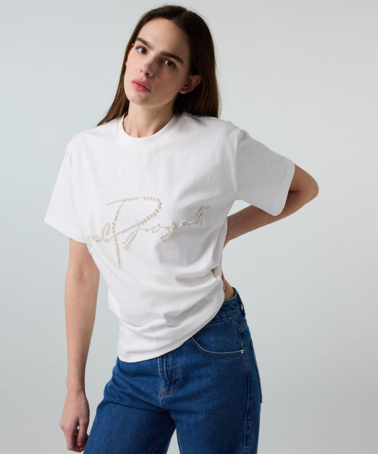 T-Shirt with Faux Pearl Embellishments