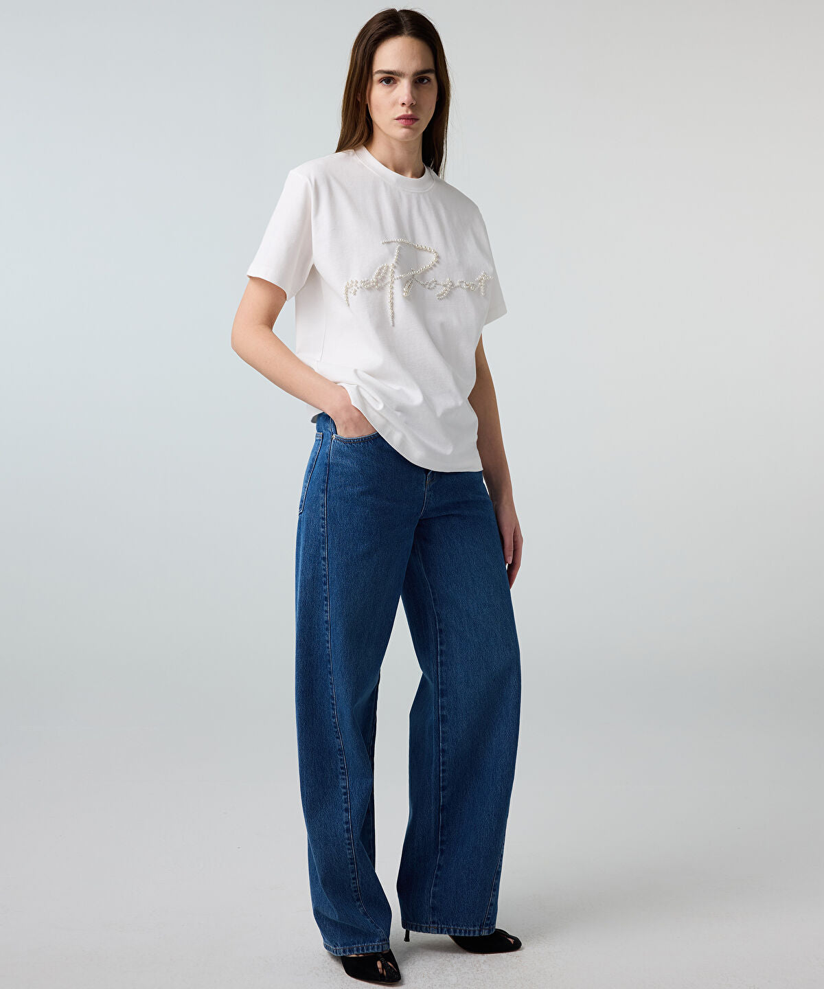 Zoomed T-Shirt with Faux Pearl Embellishments
