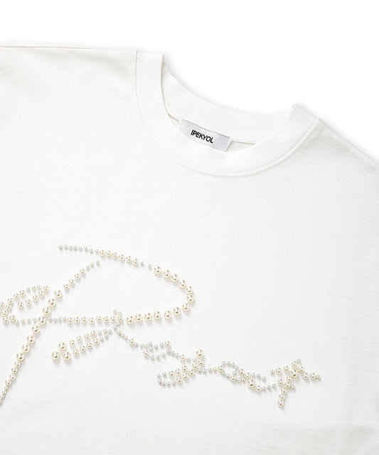 T-Shirt with Faux Pearl Embellishments